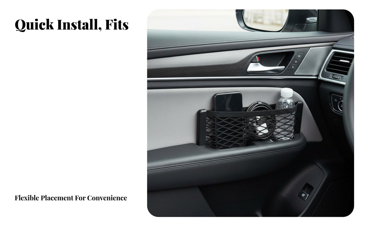 Multi-Functional Car Storage Net Bag Easy to Install Stick on Mesh Organizer Space Saving for Rideshare Drivers, RV Owners, Home, Office