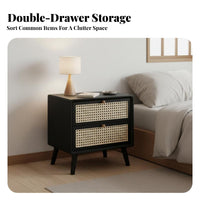 Bedside Cabinet with Rattan Drawer Japanese design End Table Woven Front