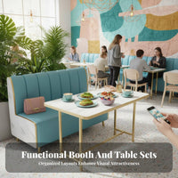 Light Luxury Design Restaurant Booth Set High-Density Foam Cushion Upholstered Dining Booth Napa Leather Upholstery Cafe Table and Chair Set Long-Lasting Construction for Bar Owners, Event Venue Managers, Homeowners, Coffee Shop, Cafe, Lounge