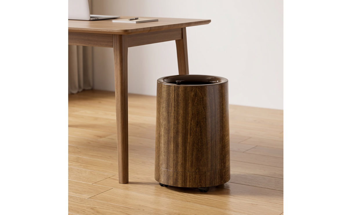 Wood-Grain Trash Can with Lid | Rectangular, Trash Can with Wheels, for Living Room