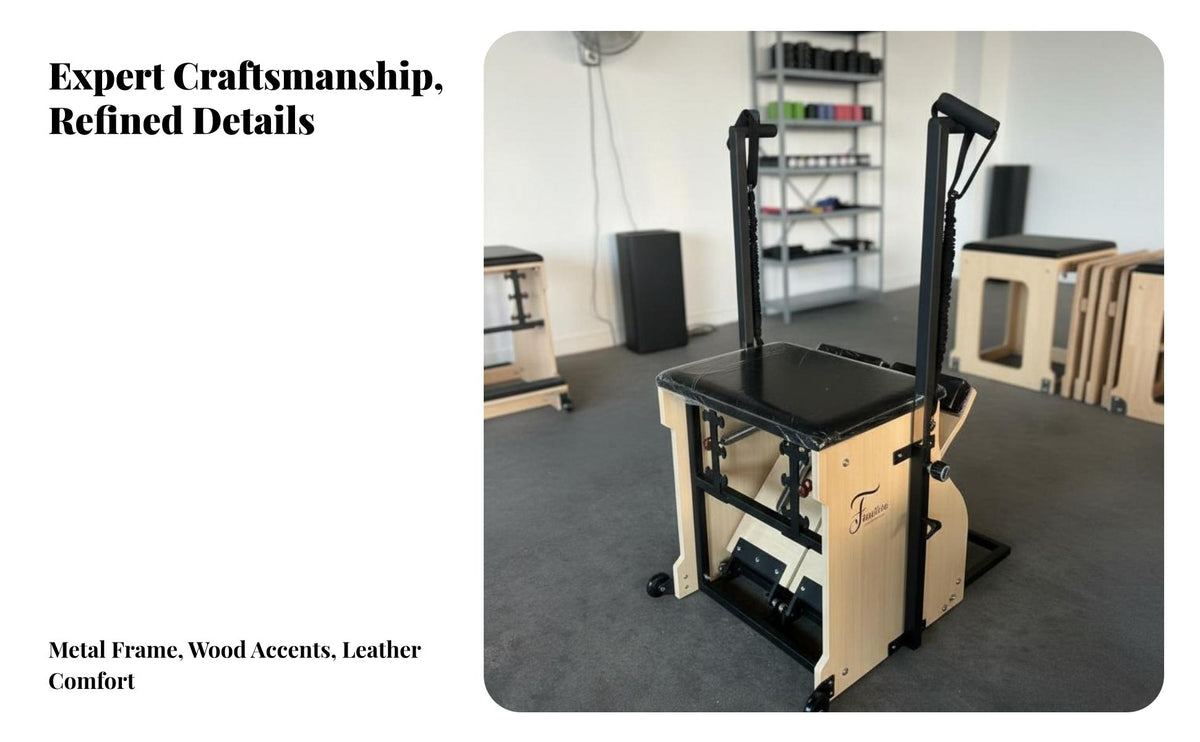5 Pieces Full Body Workout 5-Piece Pilates Equipment Set German Piano Wire Springs Pilates Ladder Barrel and Chair Set High-Resilience Foam Luxury Reformer Combo Long-Lasting Microfiber Leather for Fitness Professionals, Rehabilitation Center