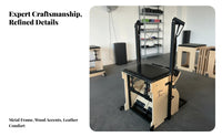 5 Pieces Full Body Workout 5-Piece Pilates Equipment Set German Piano Wire Springs Pilates Ladder Barrel and Chair Set High-Resilience Foam Luxury Reformer Combo Long-Lasting Microfiber Leather for Fitness Professionals, Rehabilitation Center