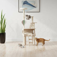 Includes Hanging Toy Multi-Level Feline Tree with Space Capsule Feline Climbing Frame with Scratching Posts Pet Furniture for Large Cats, Kittens, Indoor