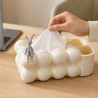 Premium Tissue Box Organizer, Facial Tissue Box with Remote Control Holder, Milk White Storage Box for Living Room, Desk & Coffee Table