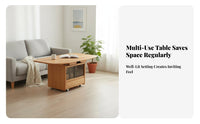 Convertible Coffee Table with Elevating Tabletop Adjustable Height Drop Leaves Solid Wood Construction and Smart Storage Suitable for Homeowners Small Areas Living Room Workstation