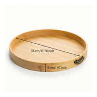 Bamboo round Tray with Handles Round Bamboo Serving Tray Shallow for Homeowners
