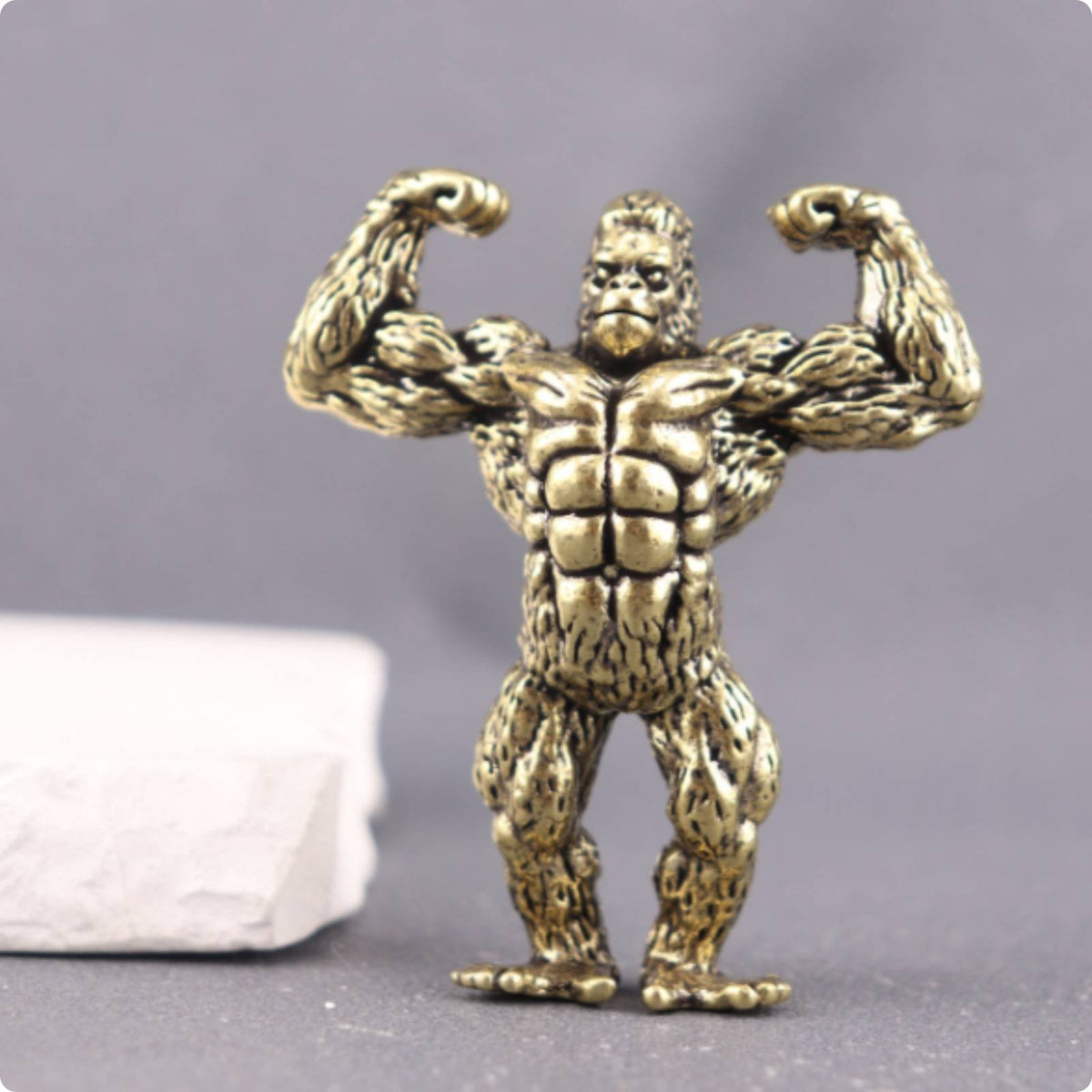 Brass Gorilla Figurine Textured Surface Creature Decor Gold-Toned
