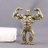 Brass Gorilla Figurine Textured Surface Creature Decor Gold-Toned