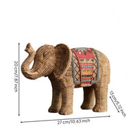 Elephant Figurine Tabletop Display Rattan Elephant Figurine Raised Trunk