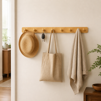 8 Hook Coat Hooks, Heavy Duty Bamboo Wall Mounted Coat Rack, Minimalist Design for Mudroom, Hallway & Bedroom
