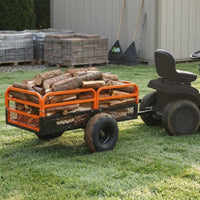 Heavy-Duty ATV Dump Cart 1500 Lb Capacity Lawn Tractor Dump Cart Orange Frame for Yard Hauling