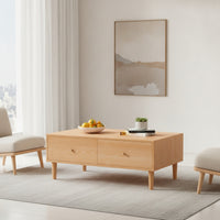Coffee Table with Drawers Wood Grain Wooden Coffee Table Furniture for Living Room, Small Areas, Apartment