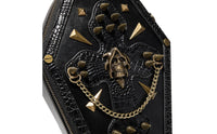 Casket Shoulder Bag with Cranium Motif Faux Leather Casket Crossbody Bag Adjustable Handbag for Goths, Concerts