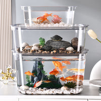 Plastic Desktop Small Fish Tank with Green Plant Lid Transparent Aquarium for Goldfish Turtle