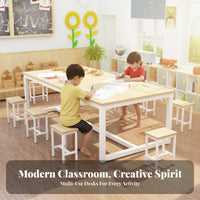 Ergonomic Design Kindergarten Art Table Easy to Clean Kids Table and Chairs Set Floor Protecting Feet Toddler Study Desk and Chair Set Sturdy Steel Frame for Students, Preschoolers, Classroom, Tutoring Center, Daycare, Playroom