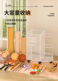 装篮球收纳桶家用瑜伽垫收纳筐带轮健身器材夹缝羽毛球拍置物架