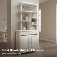 Entryway Storage Cabinet Spacious Countertop Room Divider Shelf Solid Wood Standing Beverage Bar Cabinet with Built-in Glass Rack Suitable for Homeowners Home Styling