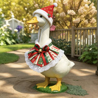Rustic Porch Goose Decoration with Straw Hat and Daisy Outfit