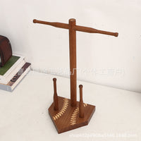 Wooden Baseball Ring Holder Bracelet Storage Rack Desktop Jewelry Stand Championship Medal Rack
