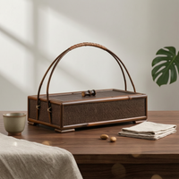 Tea Storage Box with Handle Woven Bamboo Tea Chest Portable for Home Display