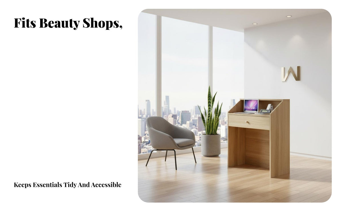 Compact Design Small Reception Desk Sturdy Construction Small Front Desk Multi-Purpose Retail Checkout Counter Spacious Countertop for Receptionists, Shopkeepers, Business Owners, Cafe, Boutique, Lobby