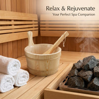 Home Sauna Wooden Bucket and Ladle Set with Four Liter Capacity, Insert Liner for Steam Room, Wood Accessories for