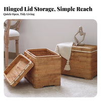 Vintage Design Woven Rattan Chest Decorative Lidded Woven Basket Long-Lasting Household Storage Sturdy Frame for Apartment Dwellers, Gift Givers, Living Room, Bedroom, Closet, Nursery