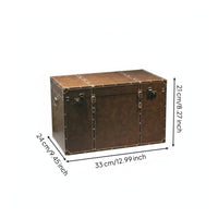 Vintage Suitcase Trunk Lockable Clasp Vintage Storage Trunk Leather-Like Finish Metal Corner Trim