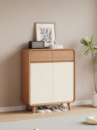 Wood Grain Entryway Shoe Cabinet with Adjustable Shelves