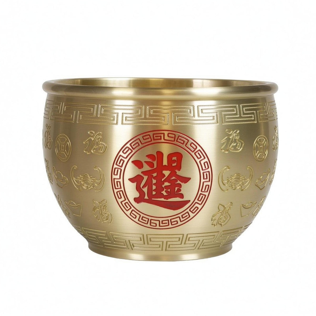 Decorative Fortune Pot Brass-Colored Lidded Decorative Pot Traditional Style