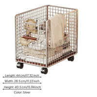 Rolling Wire Basket Trolley Push Handle Metal Utility Trolley Wood-Tone Grip