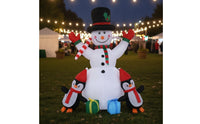 Outdoor Inflatable Snowman with Penguins Playful Christmas Inflatable Snowman Self-Inflating Yard Display Long-Lasting for Families
