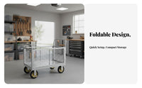 Steel Base Trolley Foldable Design Folding Base Cart Detachable Fences Flatbed Trolley with Wheels for Movers, Outdoor Market, Factory, Moving