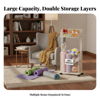 Large Capacity Exercise Mat Storage Rack Lockable Casters Exercise Mat Storage Cart Space-Saving Design Rolling Sports Equipment Rack Sturdy Iron Frame for Fitness Enthusiasts, Families, Garage, Living Room, Playroom