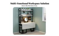 Foldable Computer Desk with Hutch Space-Saving Workstation with Storage Multi-Functional Wide Desktop for Students, Small Areas