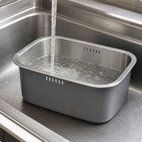 Stainless Steel Wash Basin Matte-Coated Wash Basin with Drainage Slots Rounded Corners Colander for Kitchen