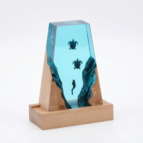 Resin Light with Wooden Base Compact Nightlight Dreamy for Study Area