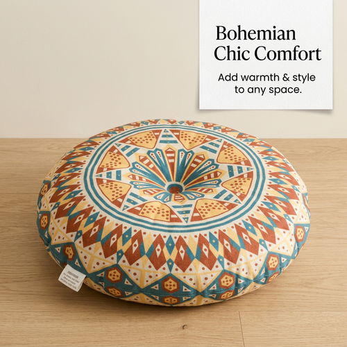 Bohemian Round Floor Pillow, Mandala Cushion, Tatami Cushion for Meditation, Lin #variant:Castle Manor Pattern