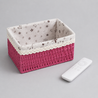 Red 2L Modern Minimalist Woven Storage Basket, Plant Fiber Liner Basket for Living Room, Desk Organiser for Sundries