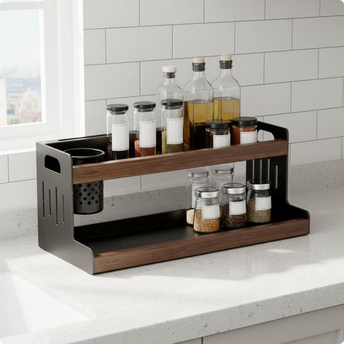 Countertop Seasoning Shelf Easy to Clean Kitchen spices Rack Non Skid Multi-Tier Storage Organizer