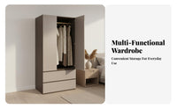 Wooden Wardrobe Closet Large Capacity Storage Wardrobe with Hanging Rod Construction Contemporary Bedroom Armoire for Renters, Dressing Room, Office