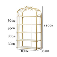 Nordic Floor Standing Shelf Elegant Design Gold Metal Frame Bookcase Sturdy & Stable Multi-Tier Metal Bookshelf for Living Room, Beauty Shop, Entryway