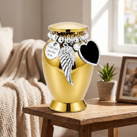 Personalized Keepsake Urn with Photo Pendant Polished Miniature Urn with Charms Metal Ash Holder Compact for Grieving Families