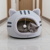 Semi Enclosed Cat Bed Warm Feline Hideaway Cozy Bed Pet Bedding for Cat , Cold Weather