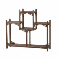 Wood Tea Set Rack Carved Design Wood Tea Rack Versatile Storage Wooden Display Stand for Living Room