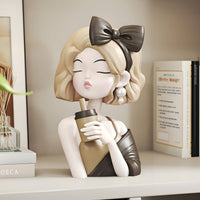 Cartoon Girl Statue Desktop Display Coffee Girl Ornament Cute Design for Office