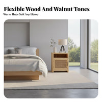 Wooden Cabinet with Woven Door Minimalist Design Bedside Storage Cabinet
