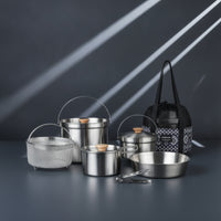 Portable Camping Cookware with Mesh Carry Bag Sturdy Backpacking Cookware Compact Camping Cooking Set Easy to Clean for Families
