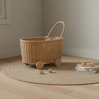 Rattan Toy Cart Handwoven Toy Storage Push Cart Lightweight for Playroom