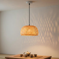 Japanese Style Bamboo Chandelier Southeast Asian Design Woven Bamboo Lampshade LED Bulb Included Indoor Lighting for Restaurant